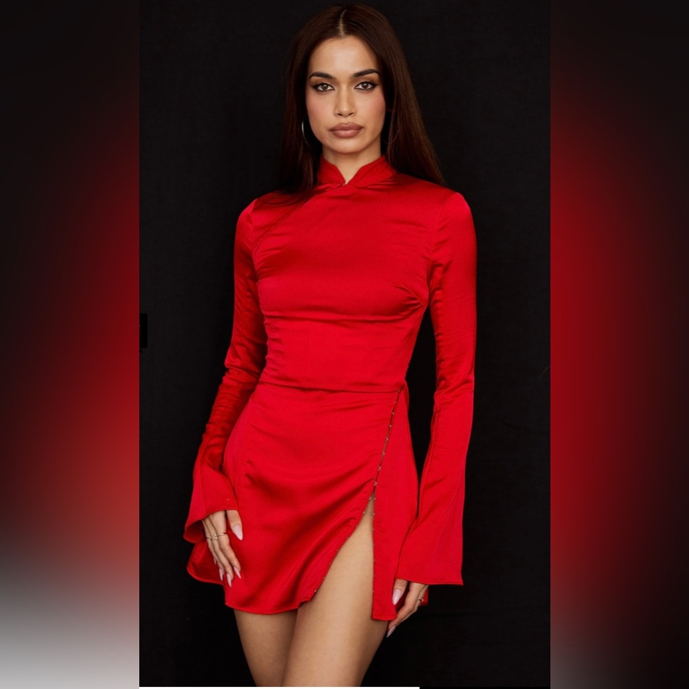 HOUSE OF CB RED SCARLET ALYSSA SATIN MINI DRESS NWT